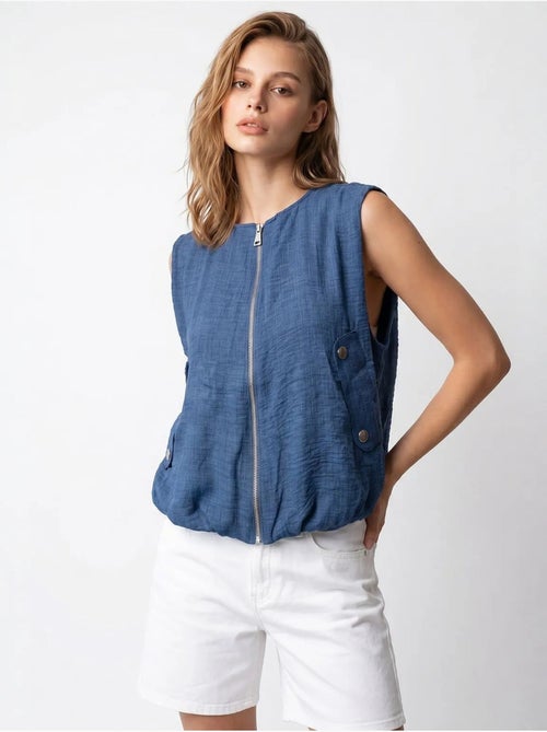 Gilet femme en popeline tissée, fermeture zippée mixray - Kiabi Gilet femme en popeline tissée, fermeture zippée mixray - Kiabi