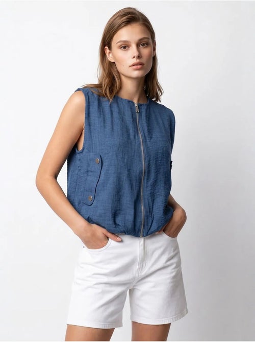 Gilet femme en popeline tissée, fermeture zippée mixray - Kiabi Gilet femme en popeline tissée, fermeture zippée mixray - Kiabi