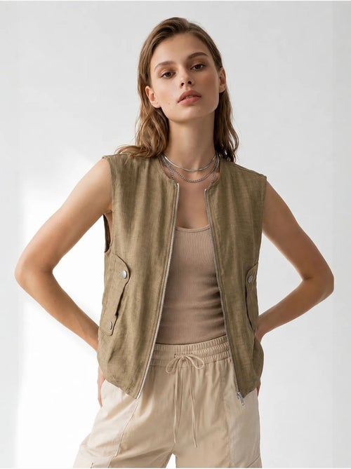 Gilet femme en popeline tissée, fermeture zippée mixray - Kiabi Gilet femme en popeline tissée, fermeture zippée mixray - Kiabi