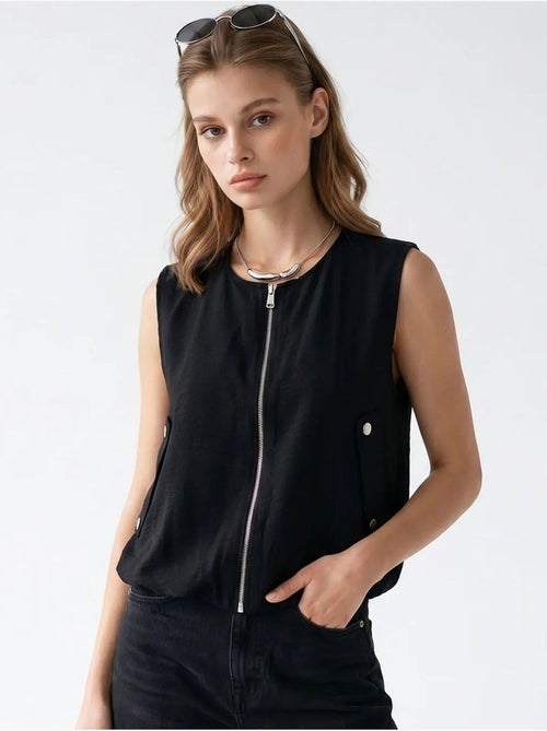 Gilet femme en popeline tissée, fermeture zippée mixray - Kiabi Gilet femme en popeline tissée, fermeture zippée mixray - Kiabi