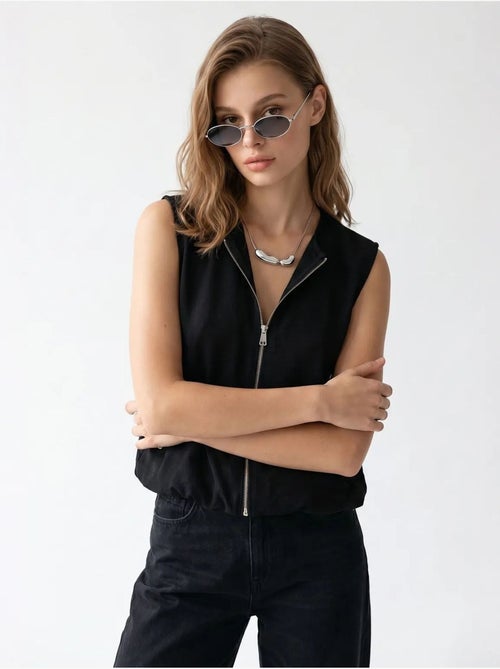 Gilet femme en popeline tissée, fermeture zippée mixray - Kiabi Gilet femme en popeline tissée, fermeture zippée mixray - Kiabi