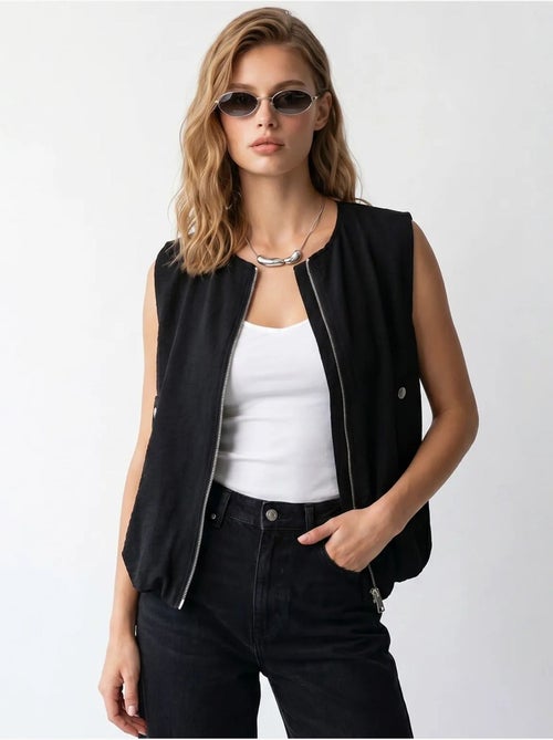 Gilet femme en popeline tissée, fermeture zippée mixray - Kiabi Gilet femme en popeline tissée, fermeture zippée mixray - Kiabi
