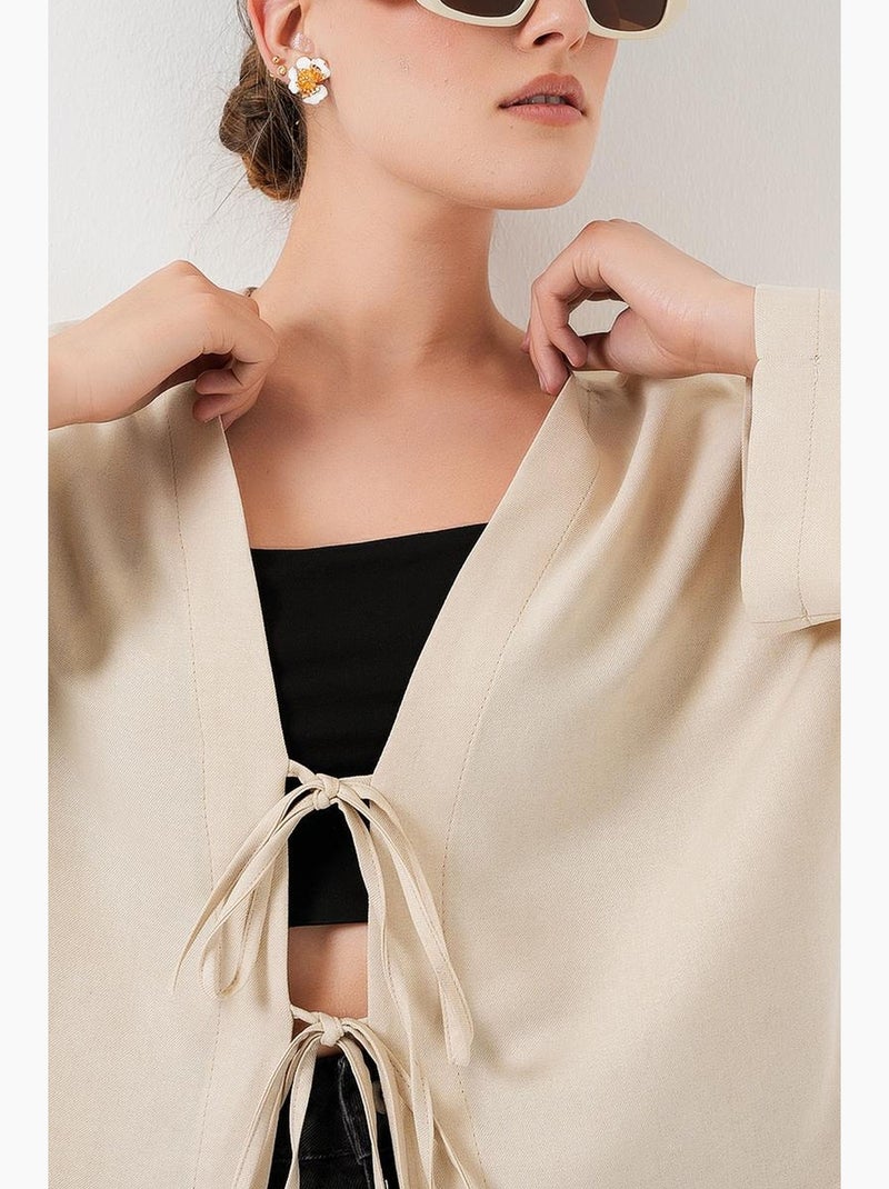Gilet kimono col v mélange viscose bdart Crème - Kiabi