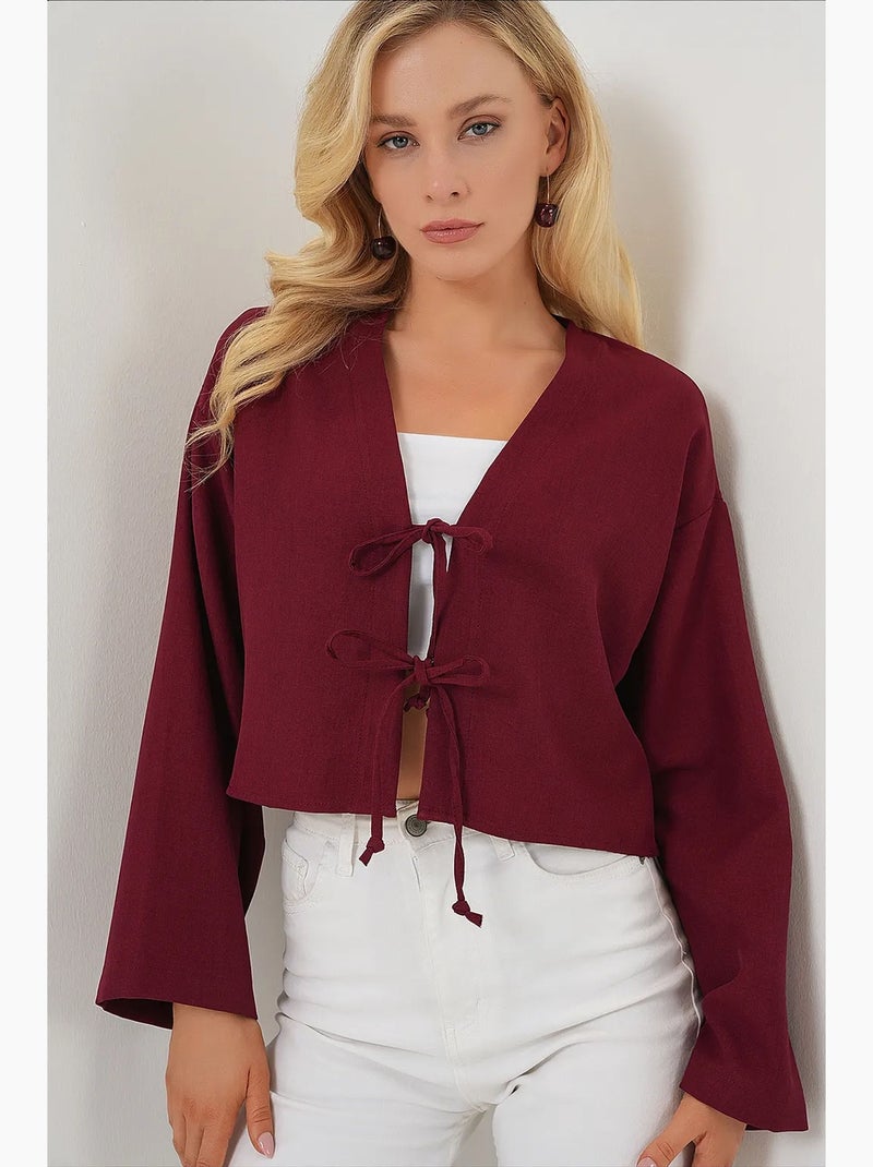 Gilet kimono col v mélange viscose bdart Rouge bordeaux - Kiabi