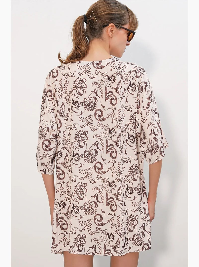 Gilet kimono long imprimé viscose bdart Blanc cassé - Kiabi