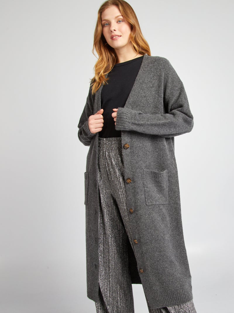Gilet long à poches Gris - Kiabi