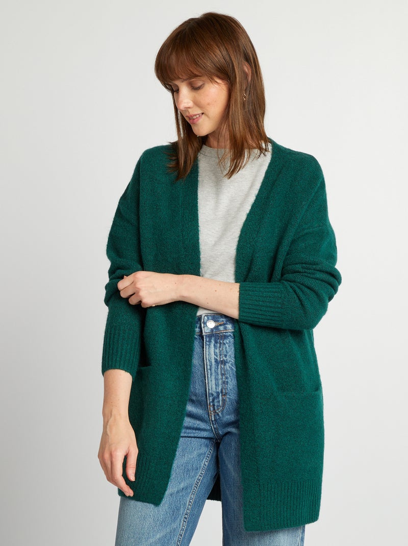 Gilet long avec poches Vert - Kiabi