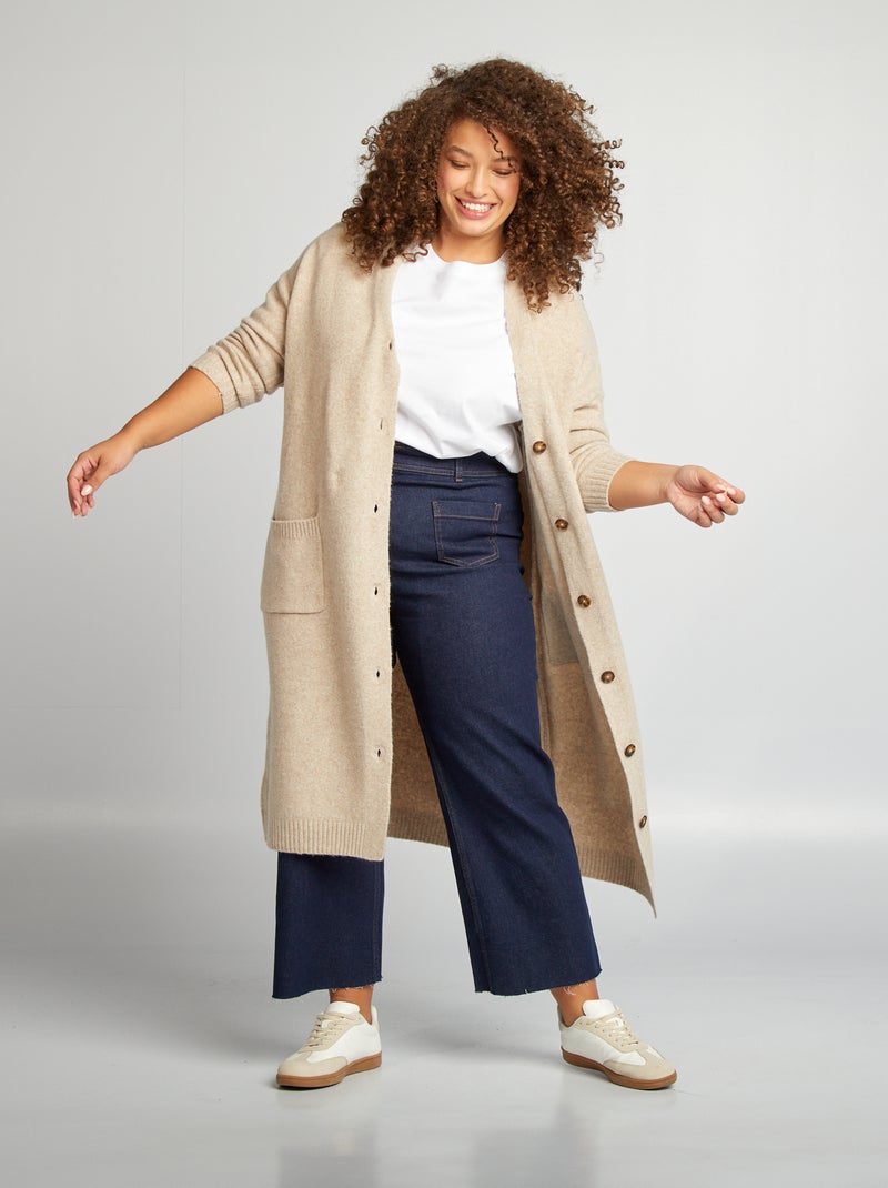Gilet long boutonné Beige - Kiabi