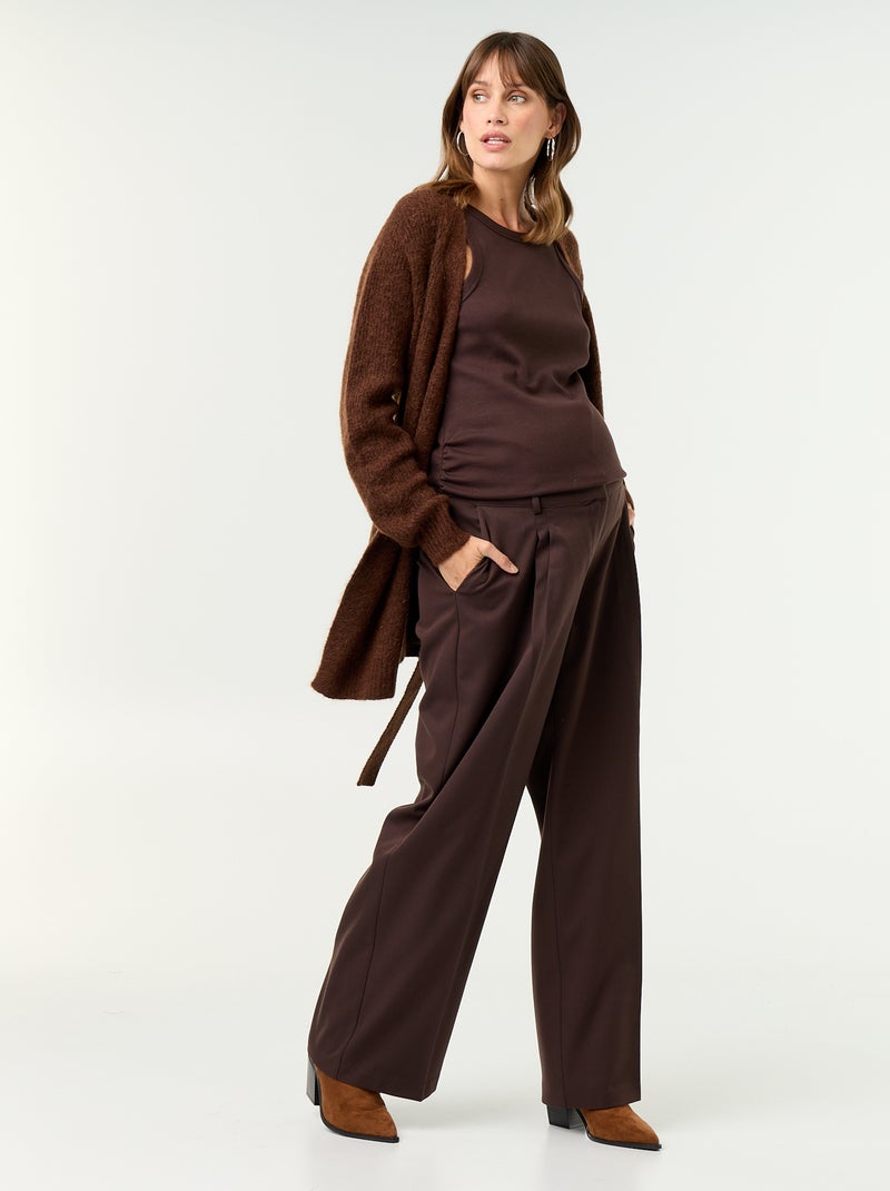 Gilet long de maternité en mohair mélangé Marron - Kiabi