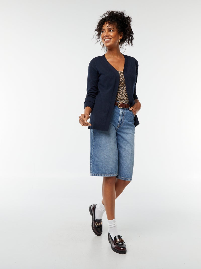 Gilet long en maille fine Bleu - Kiabi
