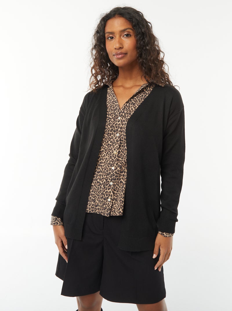Gilet long en maille fine noir - Kiabi