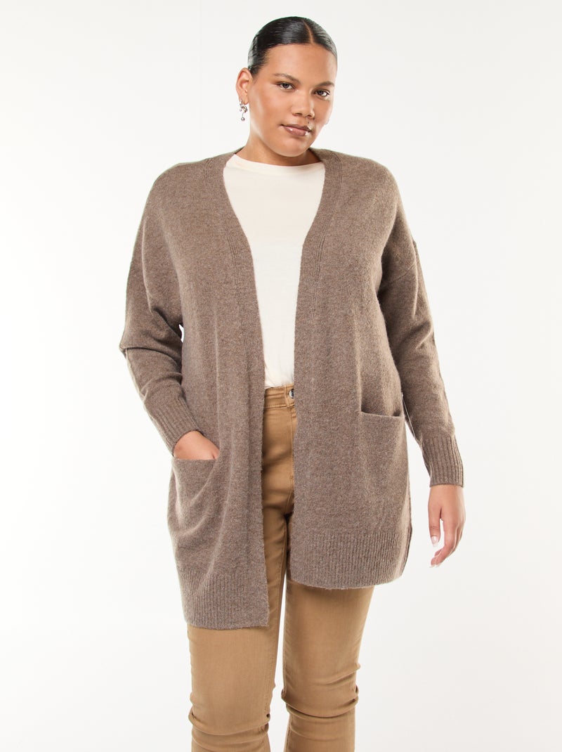 Gilet long en maille tricot avec 2 poches Marron - Kiabi