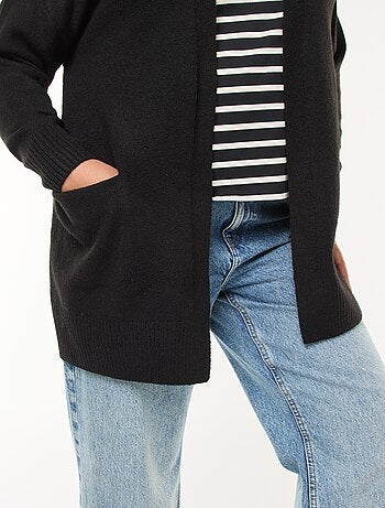 Gilet long en maille tricot avec 2 poches