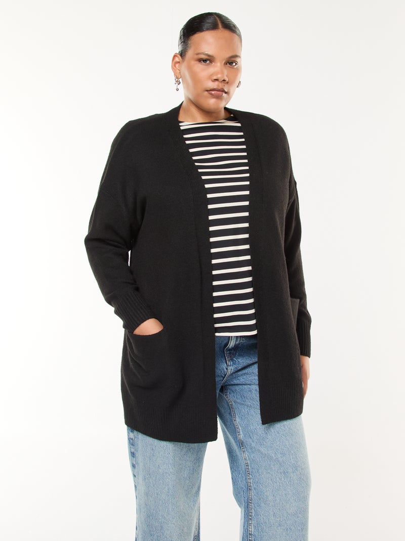 Gilet long en maille tricot avec 2 poches Noir - Kiabi