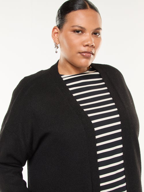 Gilet long en maille tricot avec 2 poches - Kiabi