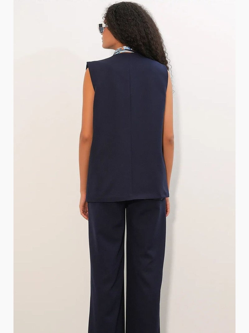 Gilet long habillé à col en v et boutons bdart Bleu marine - Kiabi
