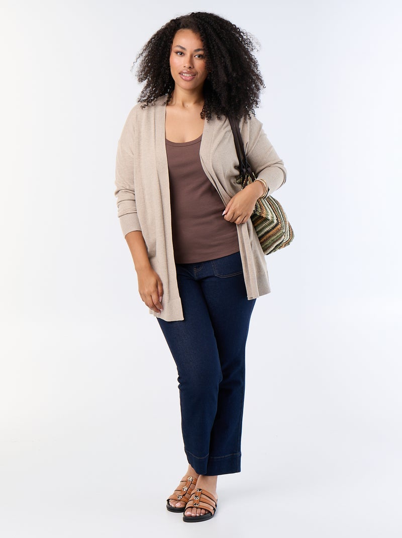 Gilet long ouvert en maille fine jauge Beige - Kiabi