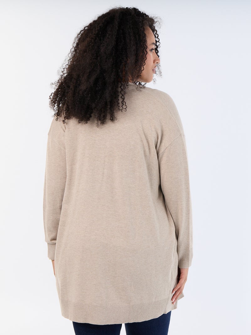 Gilet long ouvert en maille fine jauge Beige - Kiabi