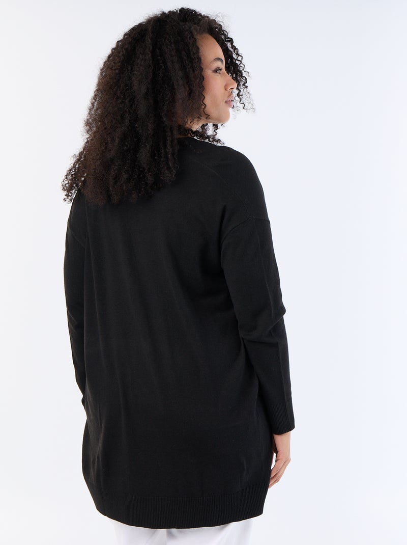 Gilet long ouvert en maille fine jauge Noir - Kiabi