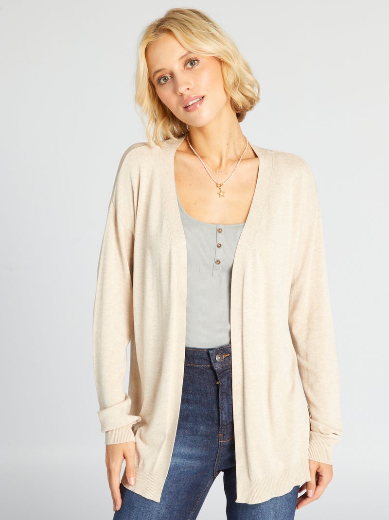 Gilet long ouvert en viscose douce Beige - Kiabi