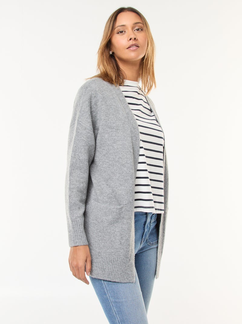 Gilet long ouvert Gris - Kiabi