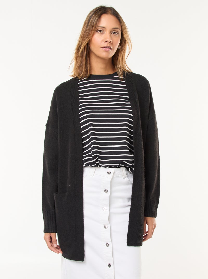 Gilet long ouvert Noir - Kiabi