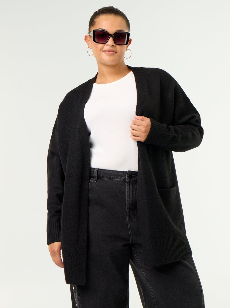Gilet long ouvert Noir - Kiabi