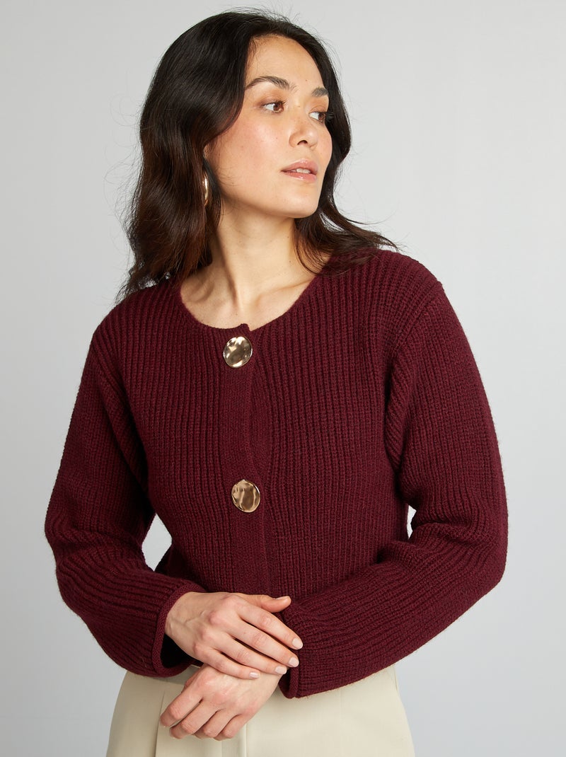 Gilet maille grosse jauge et gros boutons Rouge - Kiabi