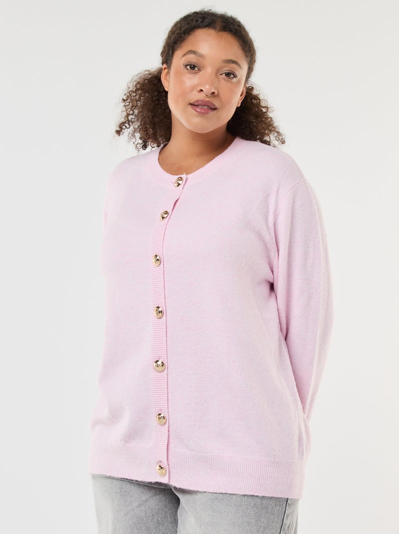 Gilet maille moulinée à boutons rétro Rose - Kiabi