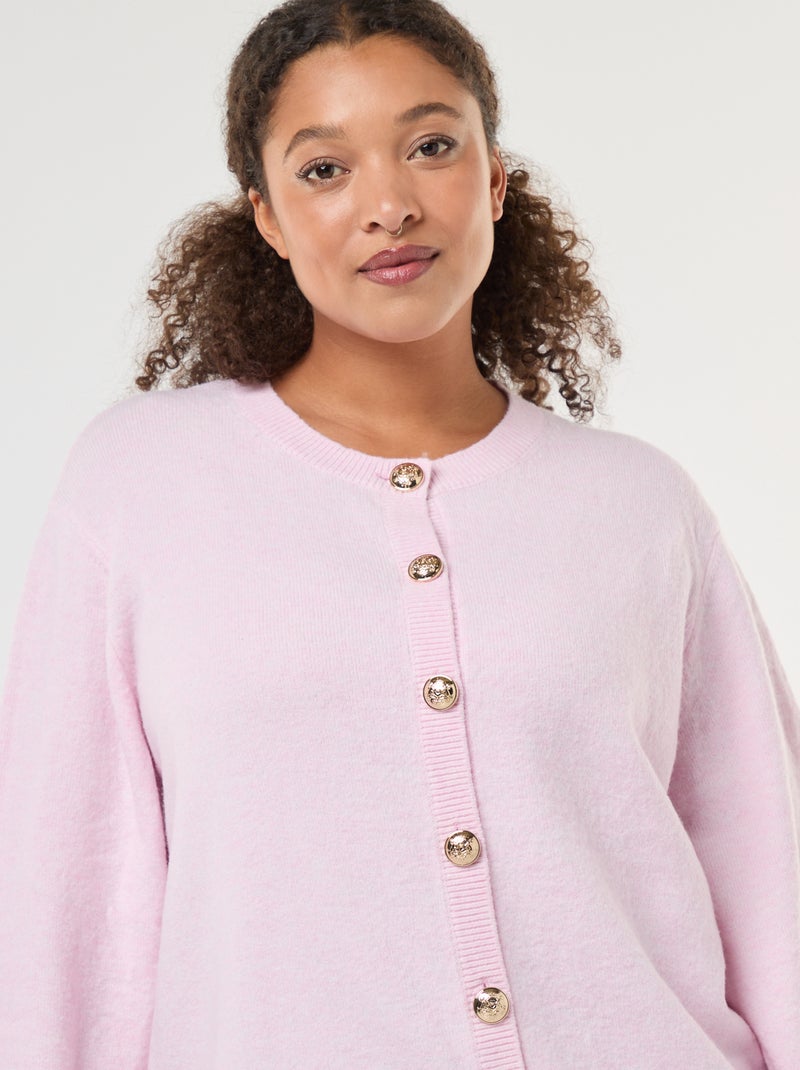 Gilet maille moulinée à boutons rétro Rose - Kiabi