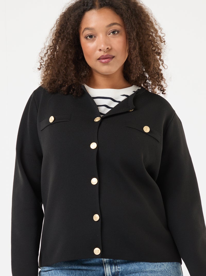 Gilet maille reliefée avec boutons rétro Noir - Kiabi