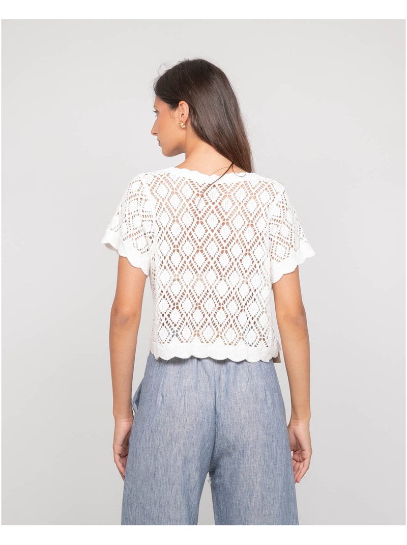 Gilet manches courtes crocket kachou Blanc - Kiabi