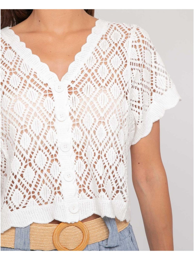 Gilet manches courtes crocket kachou Blanc - Kiabi