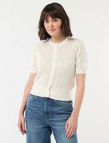 Gilet manches courtes en maille ajourée