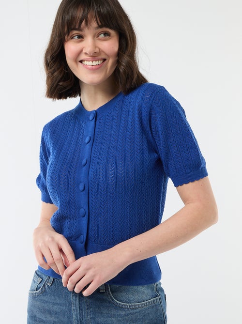 Gilet manches courtes en maille ajourée - Kiabi