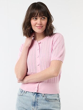 Gilet manches courtes en maille ajourée