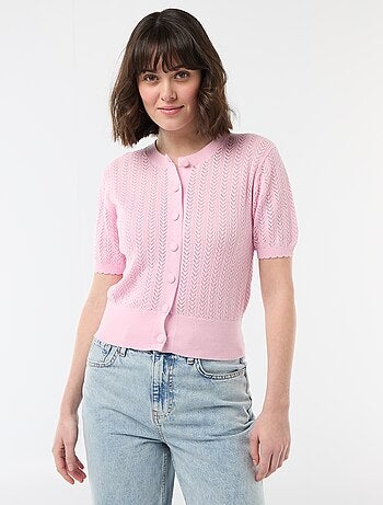 Gilet manches courtes en maille ajourée