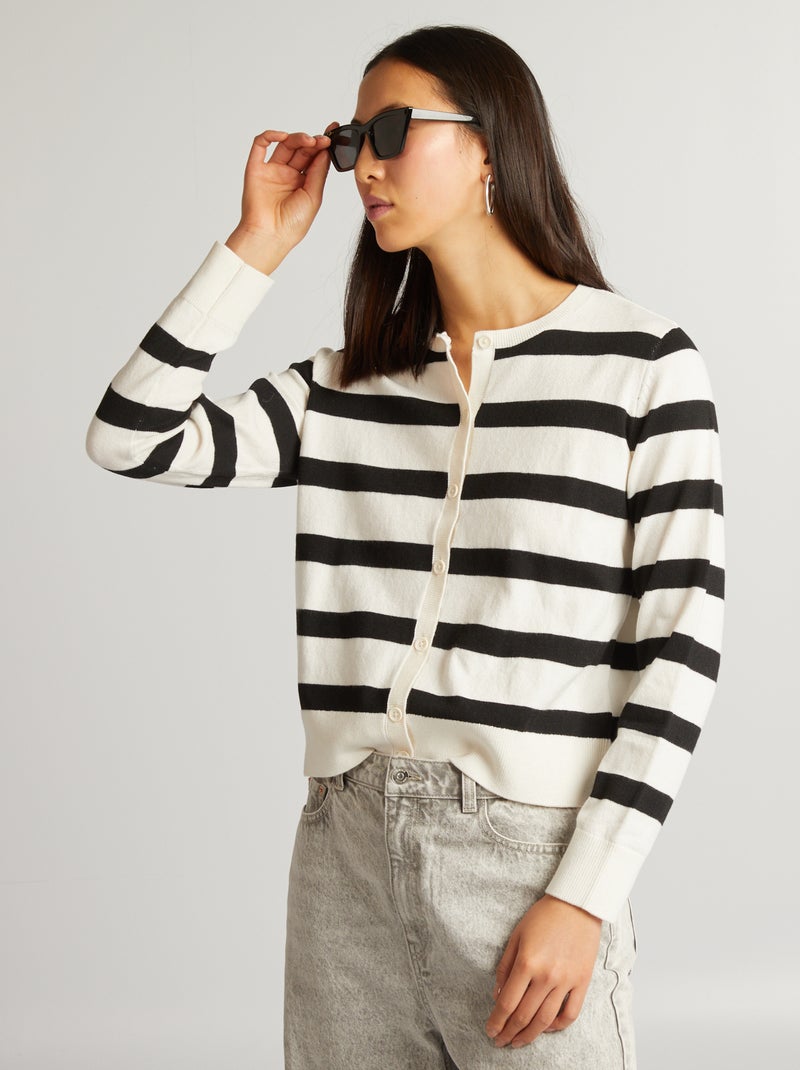 Gilet manches longues Blanc rayé - Kiabi