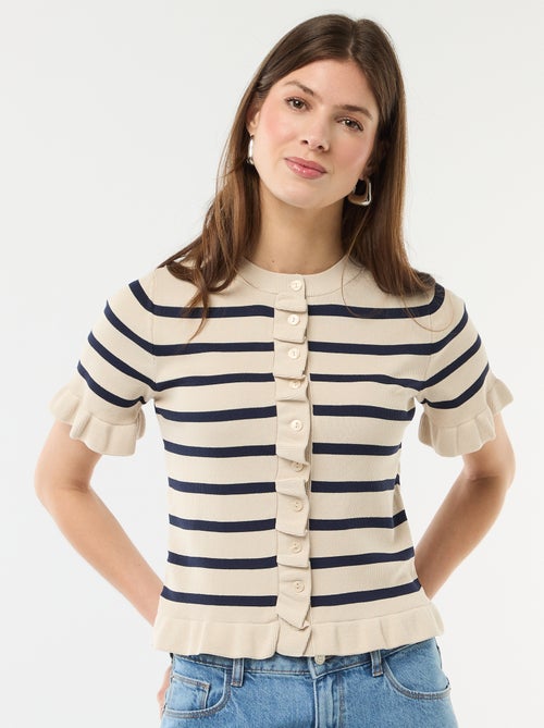 Gilet met knoopsluiting en volants aan de mouwen - Kiabi