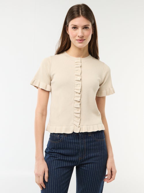 Gilet met knoopsluiting en volants aan de mouwen - Kiabi