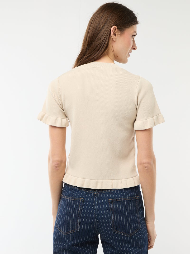 Gilet met knoopsluiting en volants aan de mouwen Biege - Kiabi
