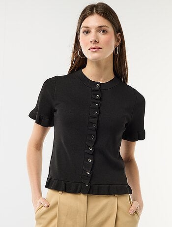 Gilet met knoopsluiting en volants aan de mouwen