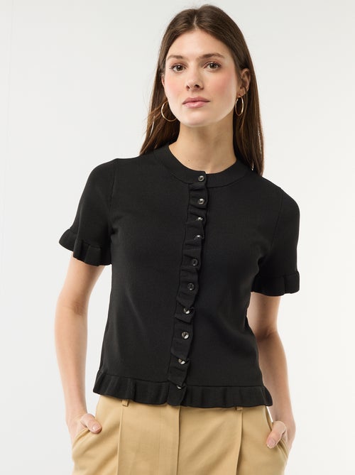 Gilet met knoopsluiting en volants aan de mouwen - Kiabi