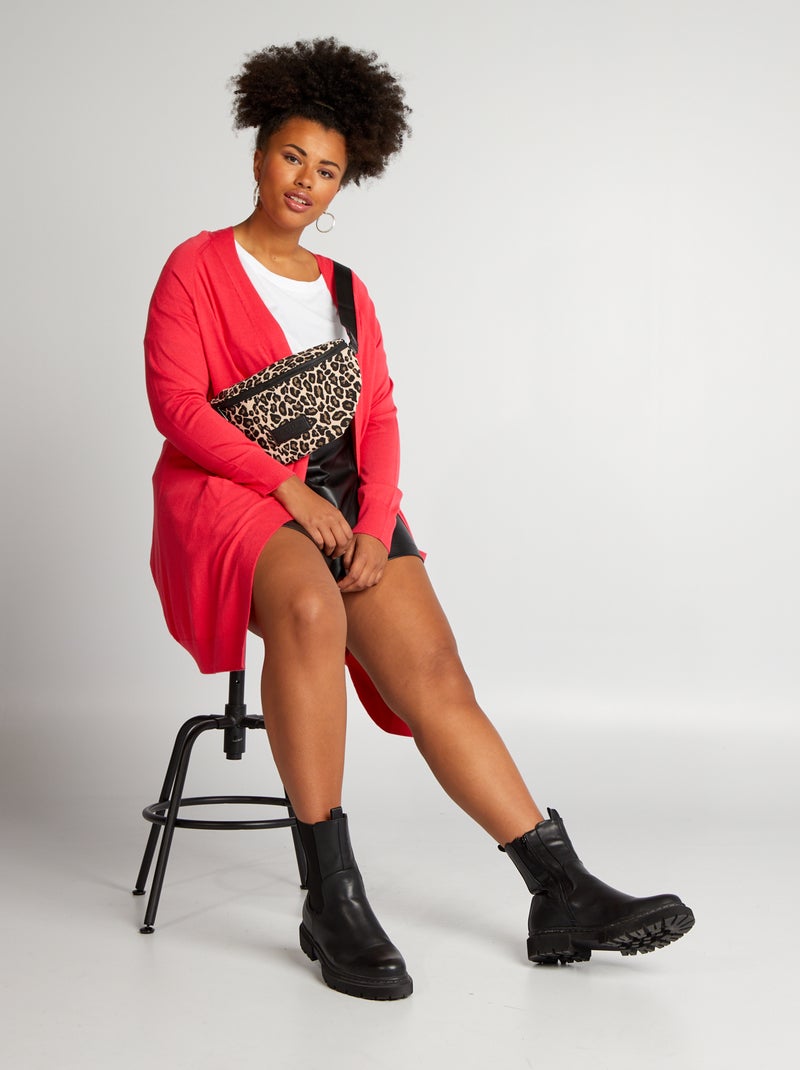 Gilet mi-long en maille Rose - Kiabi