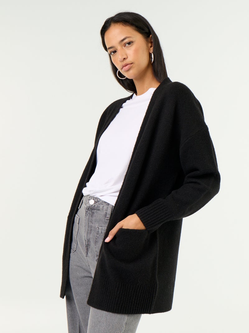 Gilet ouvert uni avec 2 poches plaquées Noir - Kiabi