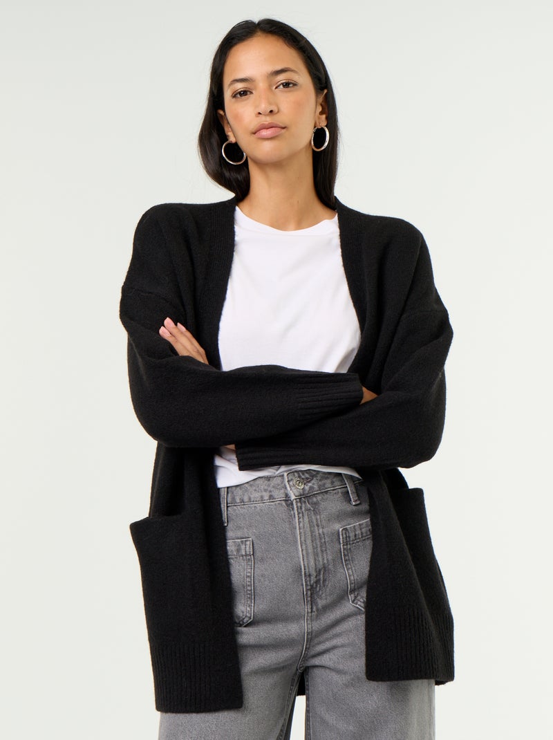 Gilet ouvert uni avec 2 poches plaquées Noir - Kiabi