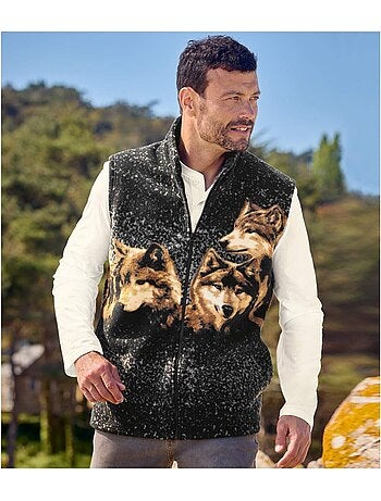 Gilet polaire sans manches motifs loups - atlas for men