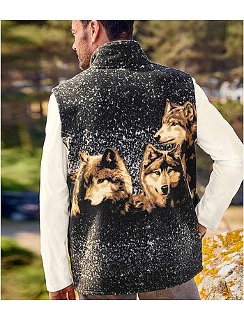 Gilet polaire sans manches motifs loups - atlas for men