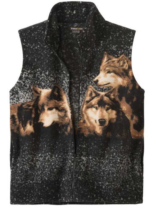 Gilet polaire sans manches motifs loups   - atlas for men - Kiabi