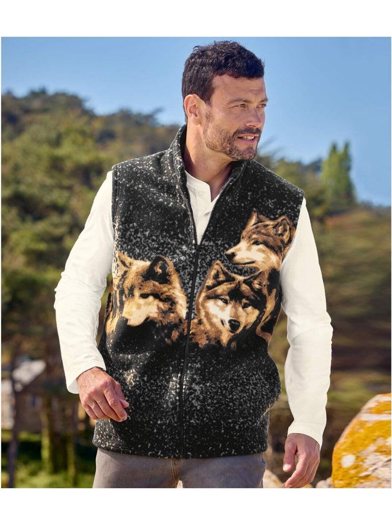 Gilet polaire sans manches motifs loups   - atlas for men Noir - Kiabi